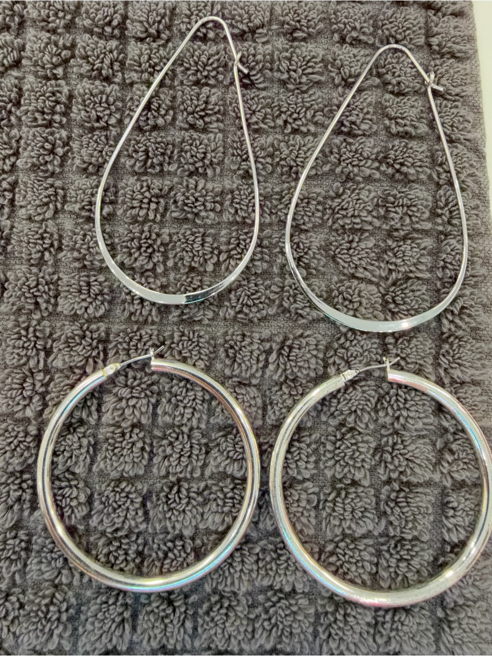 Set of 2 Silver Hoop Earrings Classic Round & Teardrop Marquise Hoops Variety